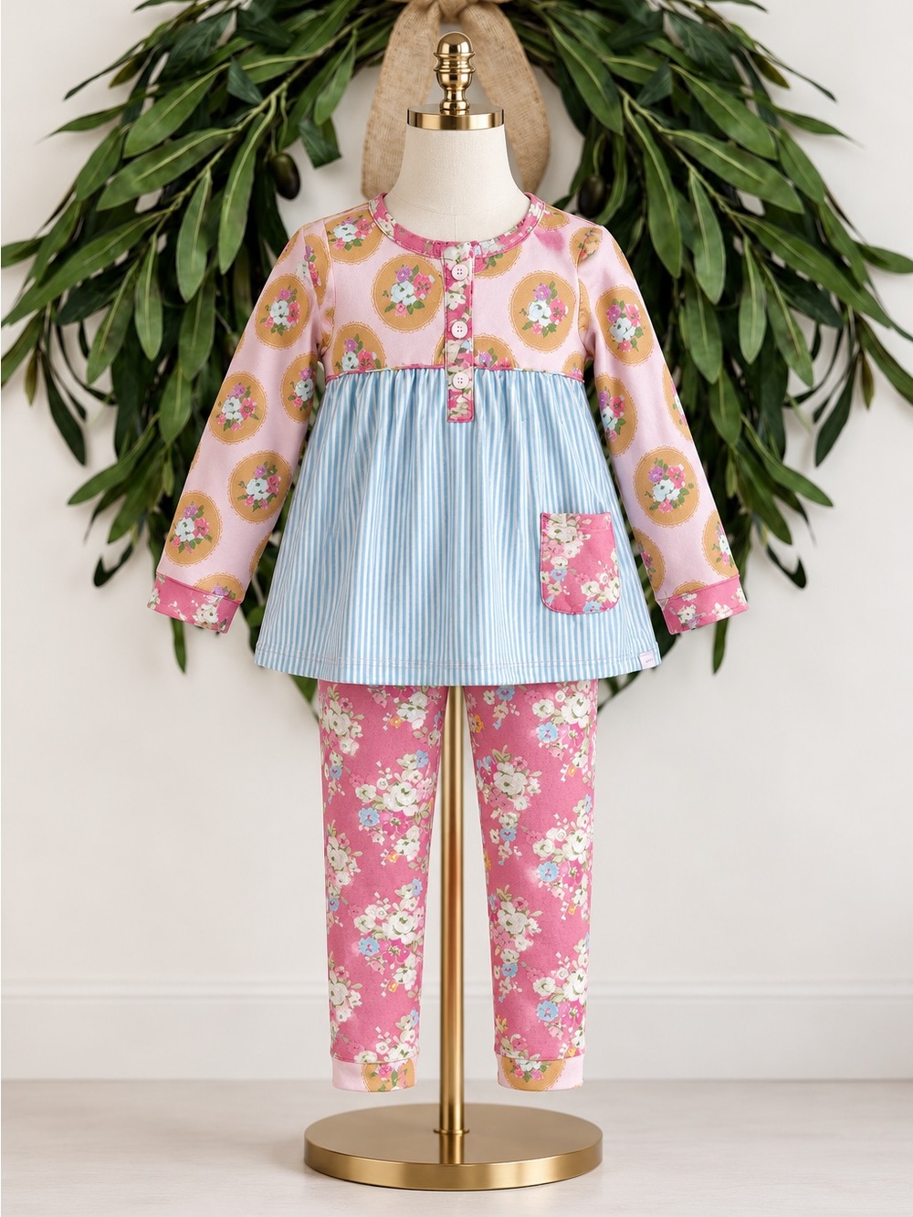 Sweet Honey Girls Boutique Pajama Set Size 8 Floral Pink Babydoll
